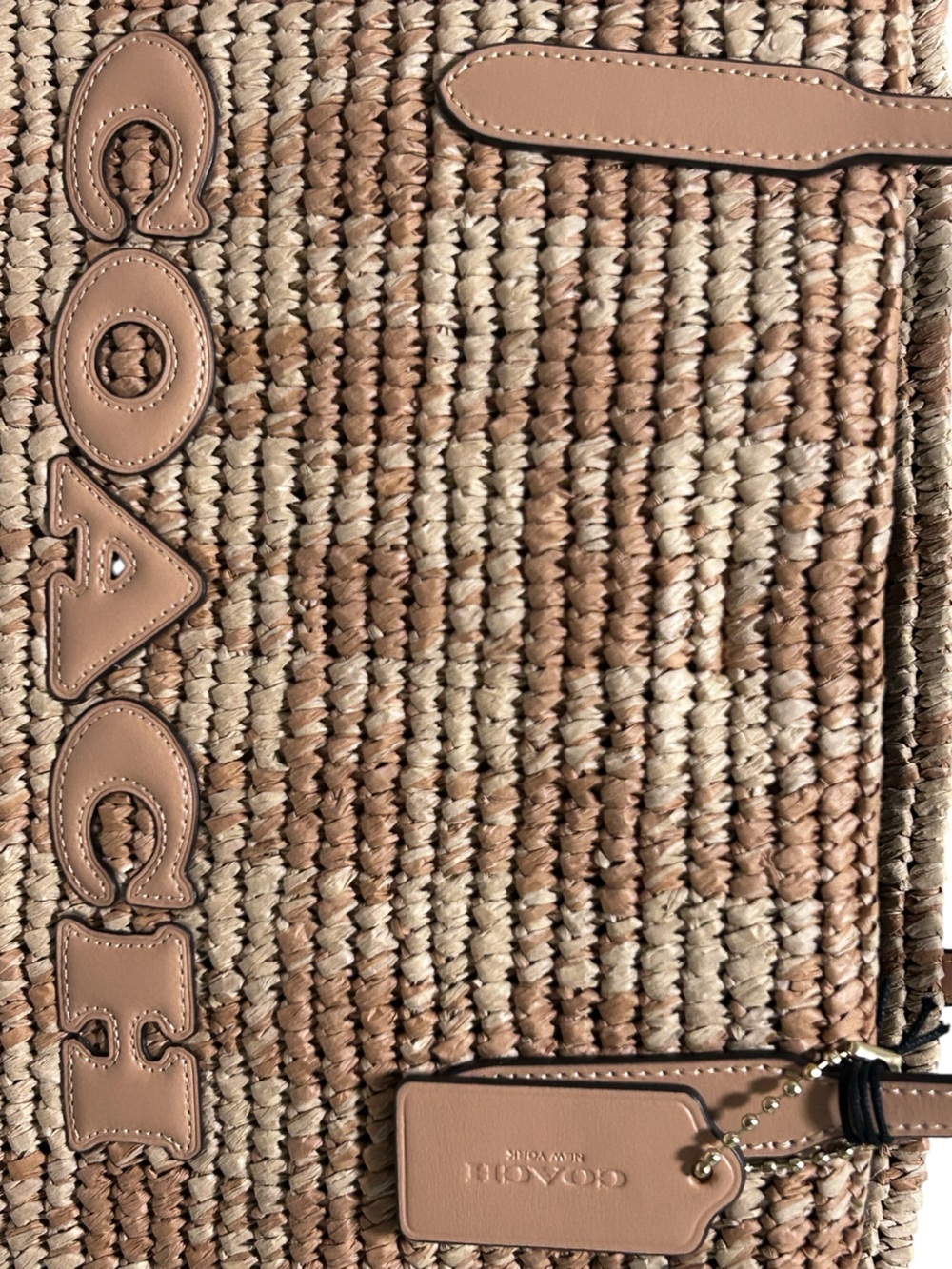 COACH City Tote in Gingham Straw w/Leather Trim - Picture 4 of 9